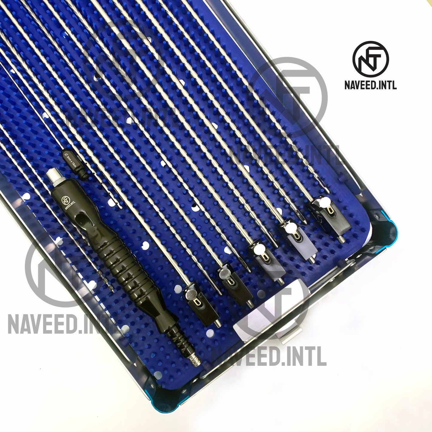 Lightweight autoclavable double-story surgical instrument tray made from anodised aluminium. Reusable two-tier design for instrument sterilization, storage and organization.