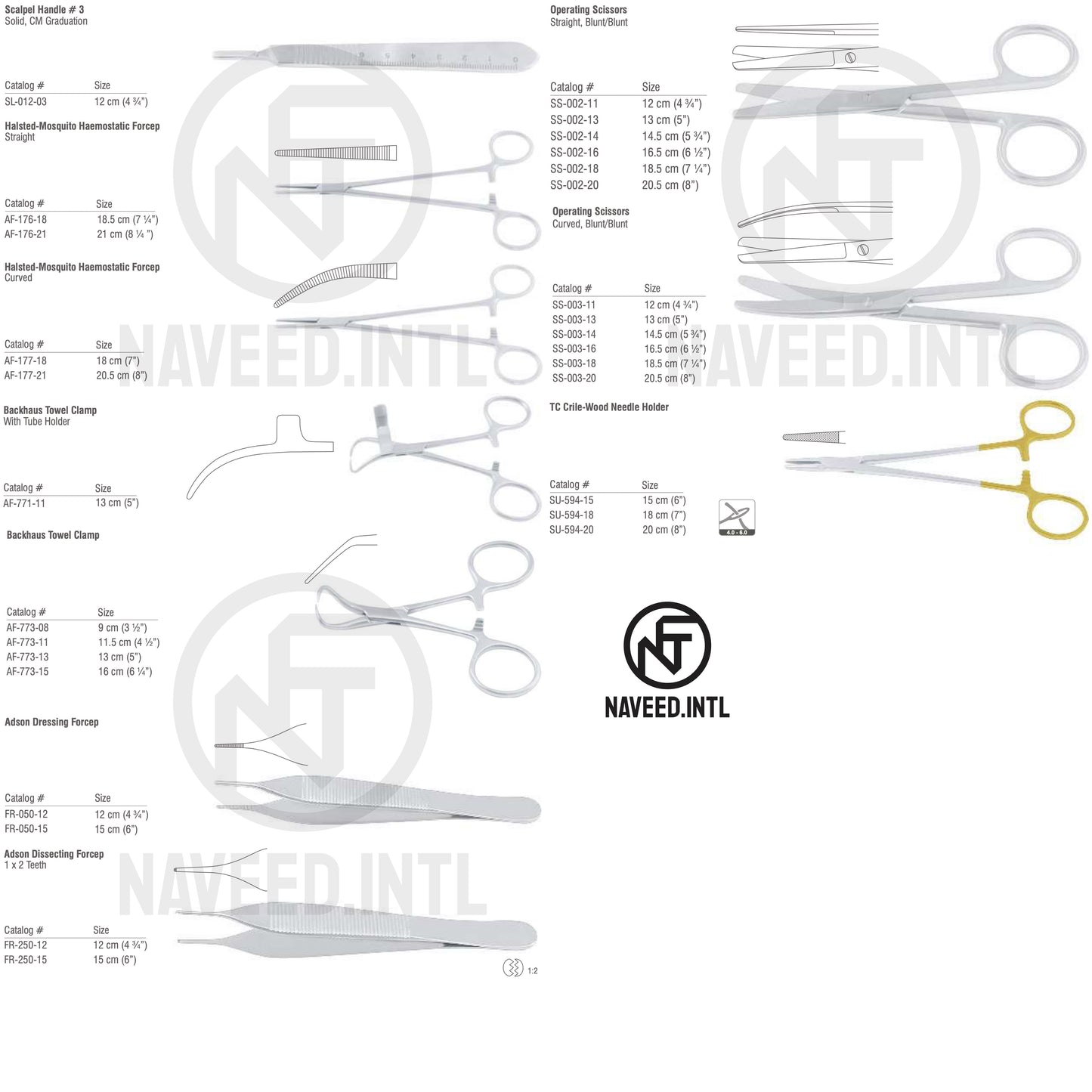 Basic Suturing Surgical Instrument Set | General Surgery Suturing Kit | Halsted-Mosquito Forceps, TC Crile-Wood Needle Holder, Operating Scissors, Backhaus Towel Clamps & Adson Forceps | German Stainless Steel | Naveed International