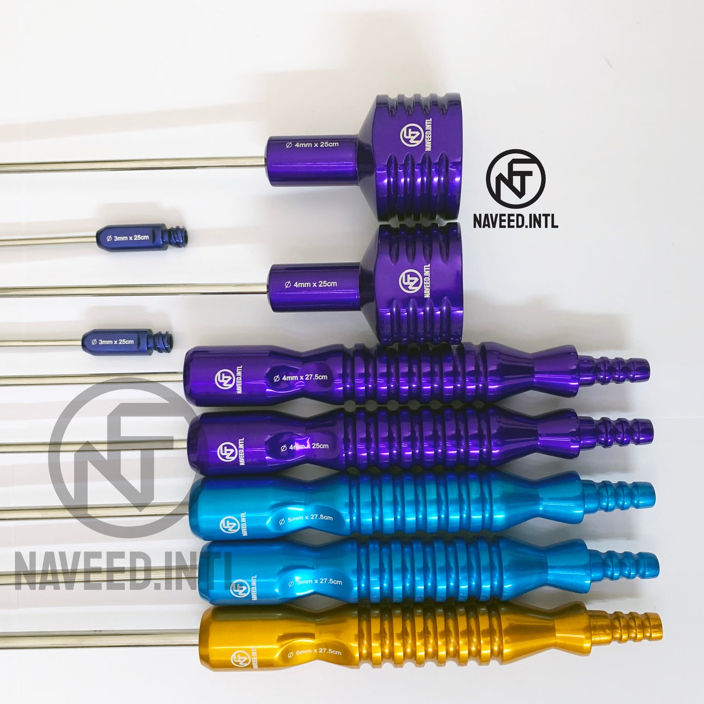 Liposuction Cannula Set of 9 Pieces with 5 Fixed Handle, 2 Tomy Hub, 2 Luer Lock