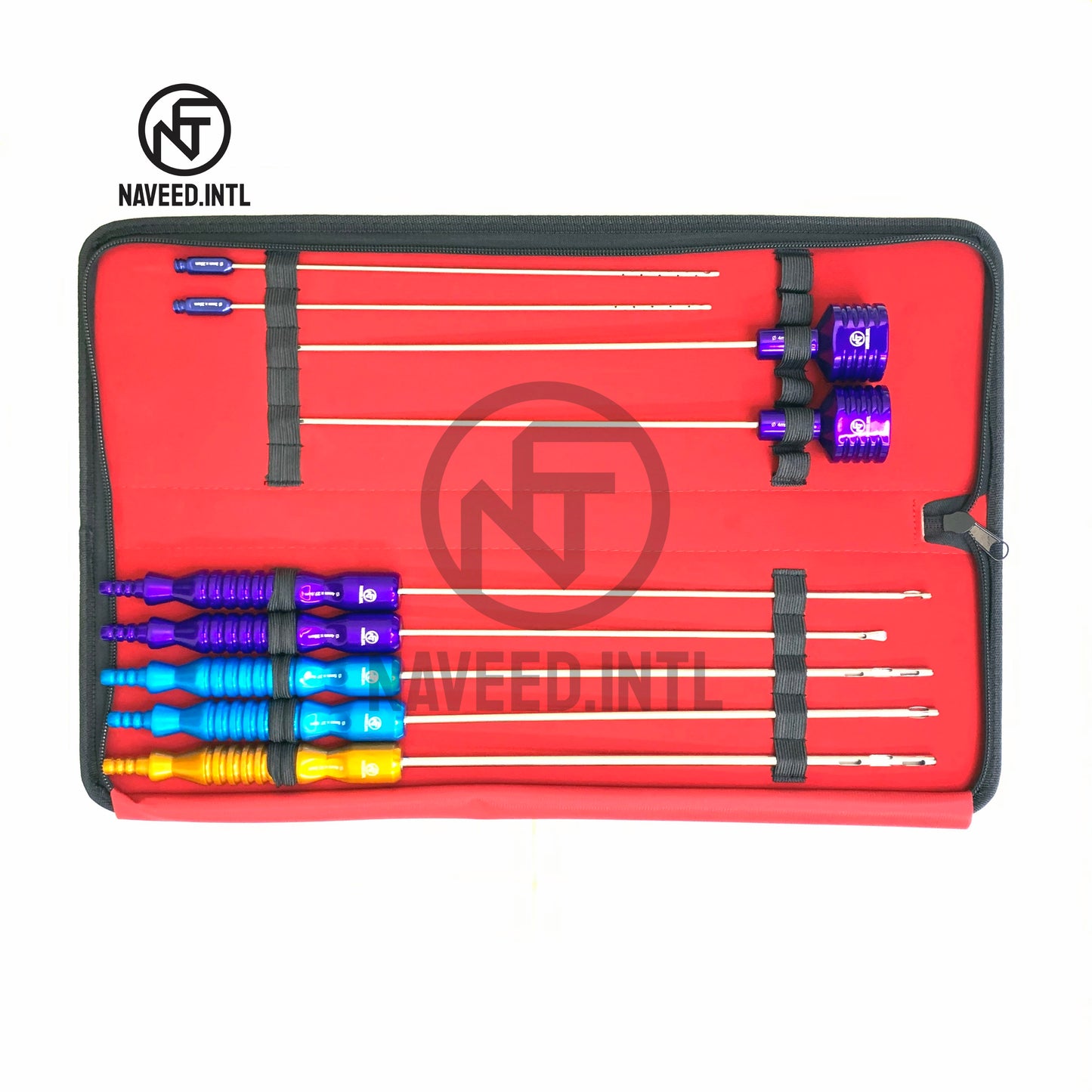 Liposuction Cannula Set of 9 Pieces with 5 Fixed Handle, 2 Tomy Hub, 2 Luer Lock