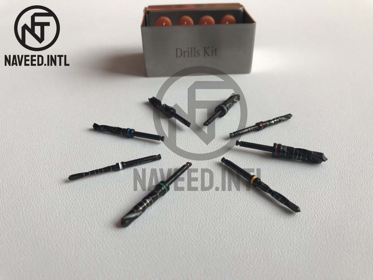 Dental Implant Drills Black Kit 8 Pcs Set Instrument with Box Stainless Steel
