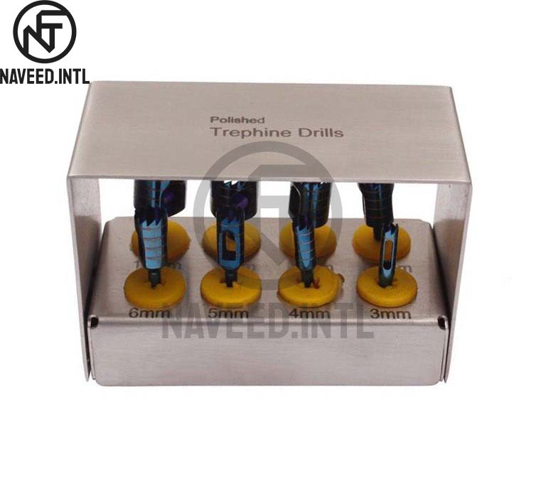 Dental Implant Trephine Drill Kit – 8 Pieces Surgical Trephines (3.0–10.0mm) with Polished Bur Holder Black Hard
