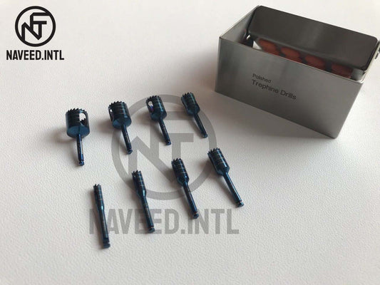 Dental Implant Trephine Drill Kit – 8 Pieces Surgical Trephines (3.0–10.0mm) with Polished Bur Holder Black Hard