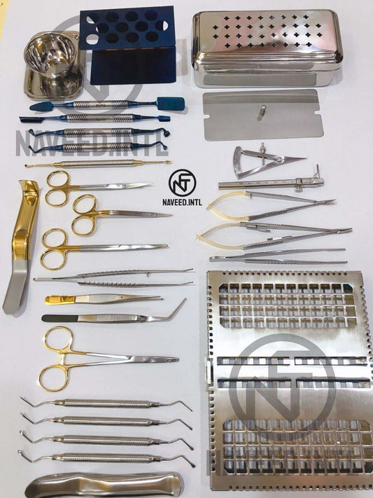 Dental PRF Box Kit – 28 Pieces Implant & Bone Grafting Surgical Instrument Set with Sterilization Cassette (CE)