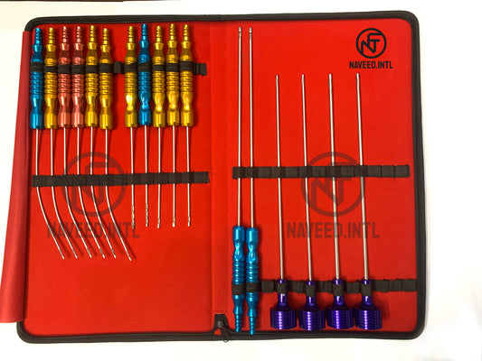 Liposuction Cannula Set of 4 Toomey Hub and 13 Fixed Handle Cannulas Surgical Kit A+ Set