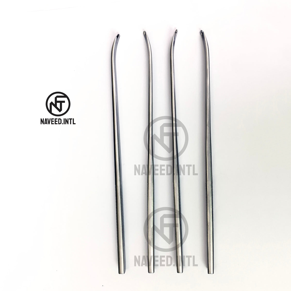 Neivert Anderson Osteotome – Full Set of 4 Curved Instruments Showing Knurled Handles and Curved Shaft for Intranasal Lateral Osteotomy