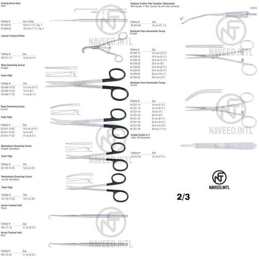Tracheostomy Set 2/3 – Laborde Tracheal Dilator, Iterson Tracheal Hooks Sharp and Blunt, Cushing Nerve Hook, Mayo and Metzenbaum Super Edge Scissors, Rochester-Pean Forceps, Yankauer Suction Tube Complete by Naveed International