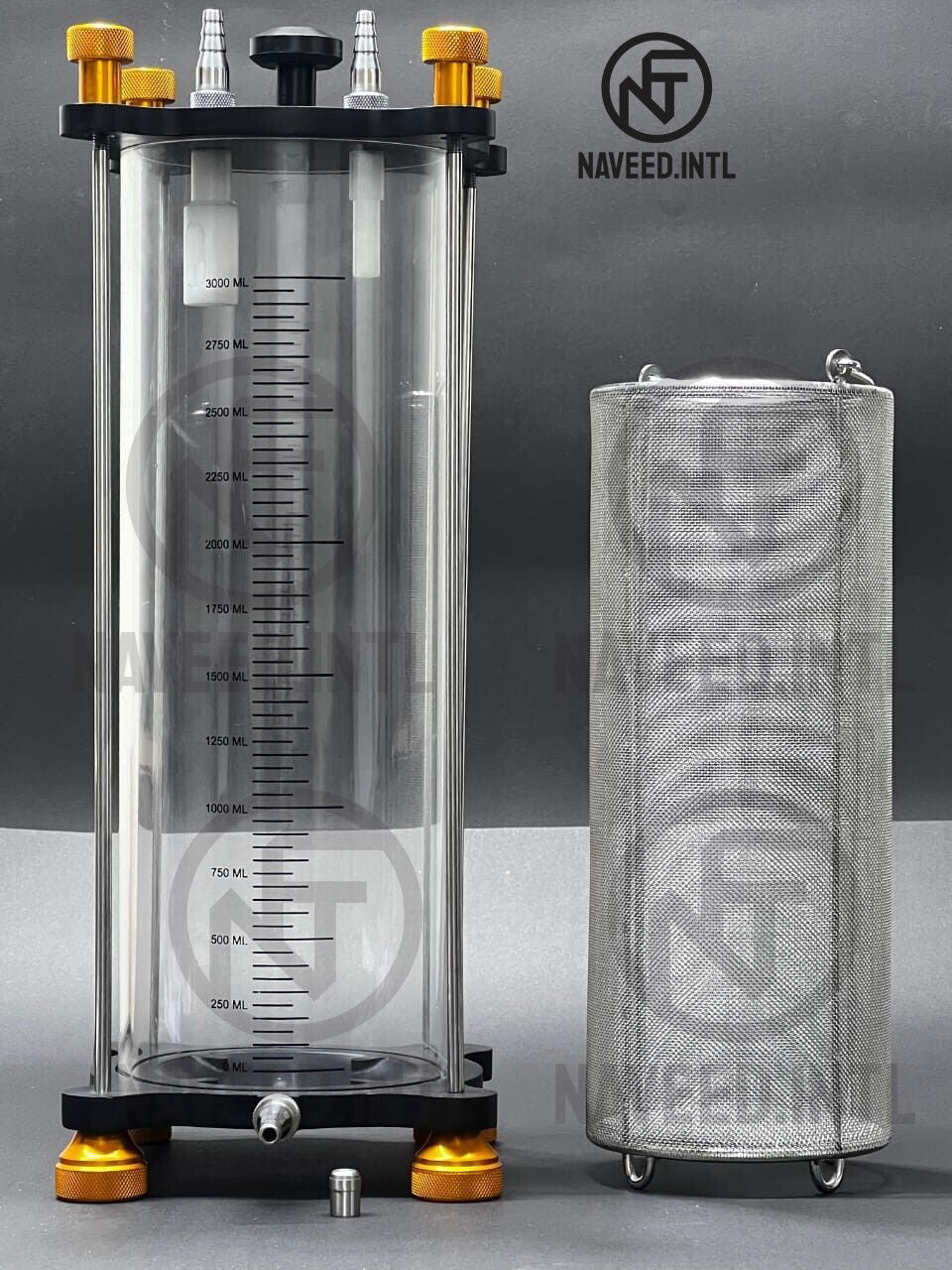 3000ml fat collection jar with polycarbonate tube and anodised aluminium caps