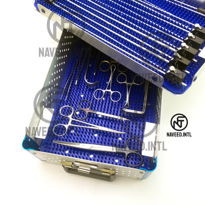 Open double story anodised aluminium surgical instrument sterilization tray