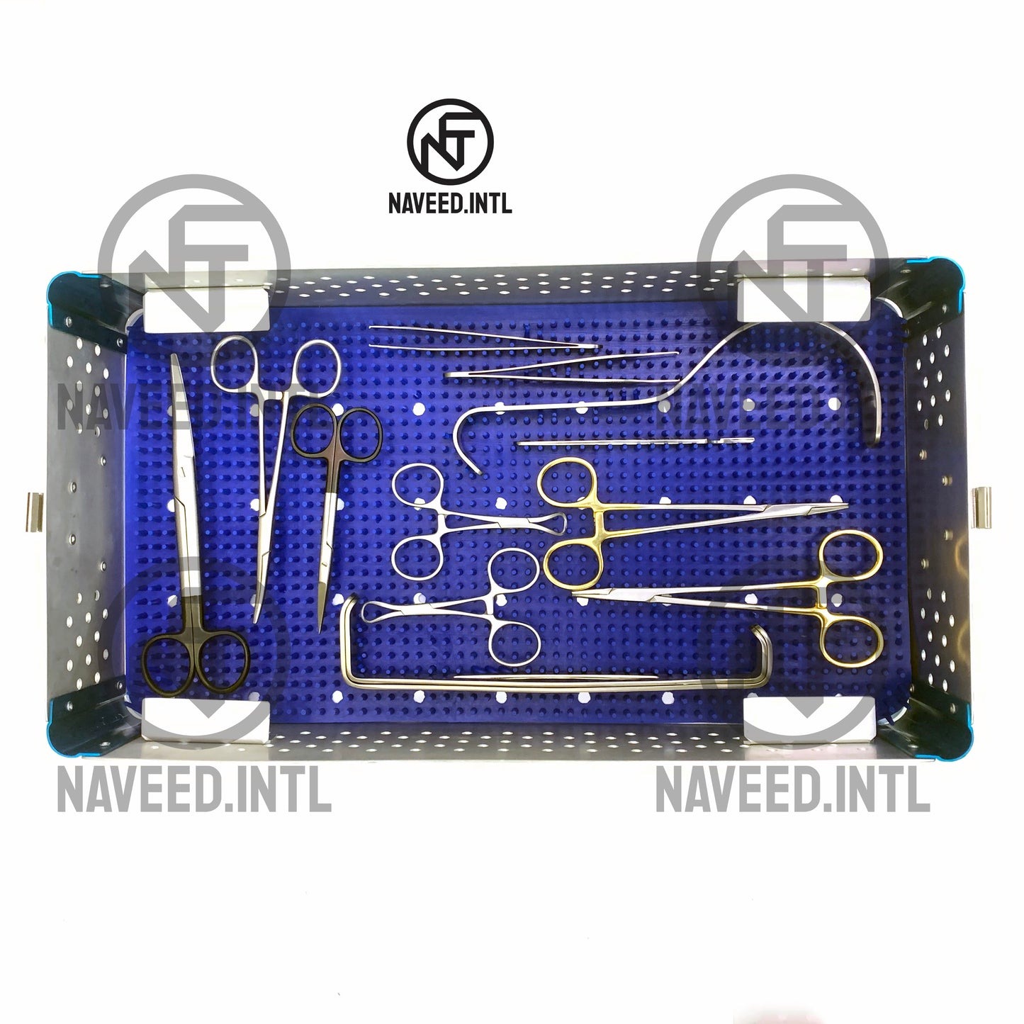 Lightweight autoclavable double-story surgical instrument tray made from anodised aluminium. Reusable two-tier design for instrument sterilization, storage and organization.