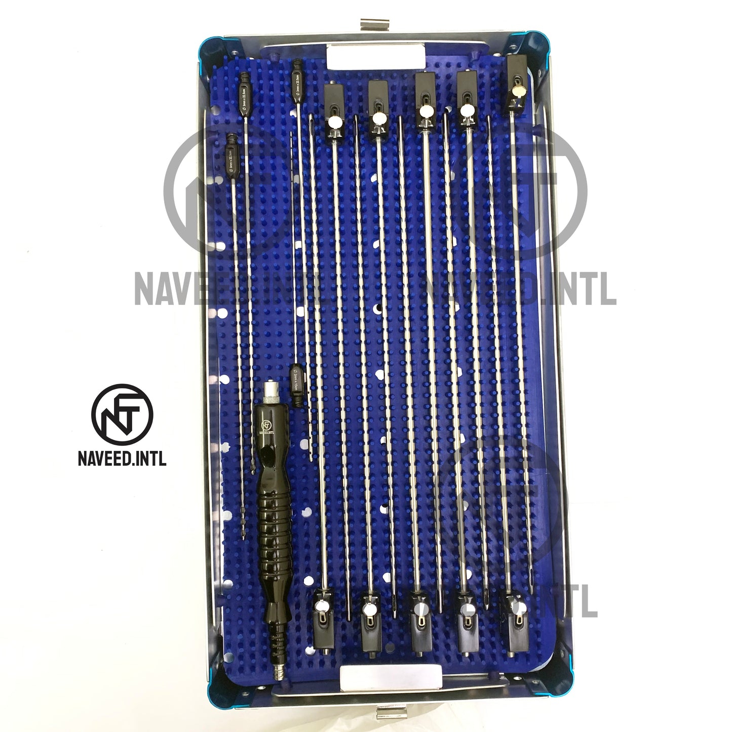 Lightweight autoclavable double-story surgical instrument tray made from anodised aluminium. Reusable two-tier design for instrument sterilization, storage and organization.