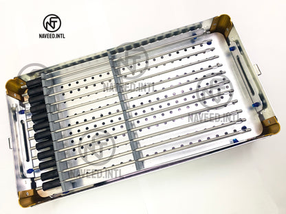 Internal view of double tier autoclavable anodised aluminium surgical instrument tray