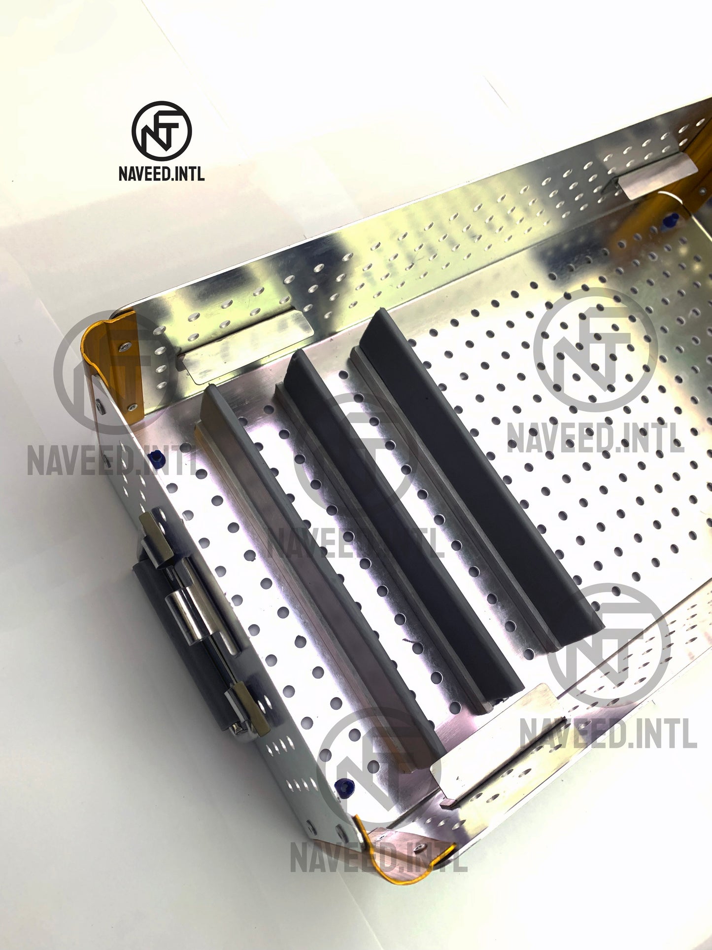Complete 40 x 22 x 9 cm autoclavable double story anodised aluminium surgical instrument tray