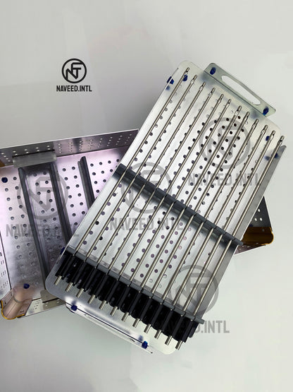 Top view of autoclavable double story anodised aluminium surgical instrument tray