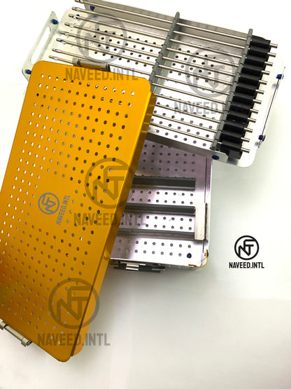 Open 40 x 22 x 9 cm double story anodised aluminium surgical instrument sterilization tray