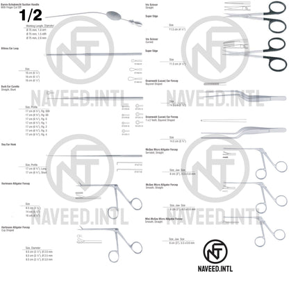 Basic ENT Surgery Surgical Instrument Set | Ear Alligator Forceps, Micro Forceps, Ear Curettes, Iris Scissors & Nasal Speculum – Complete Otology & Rhinology Kit