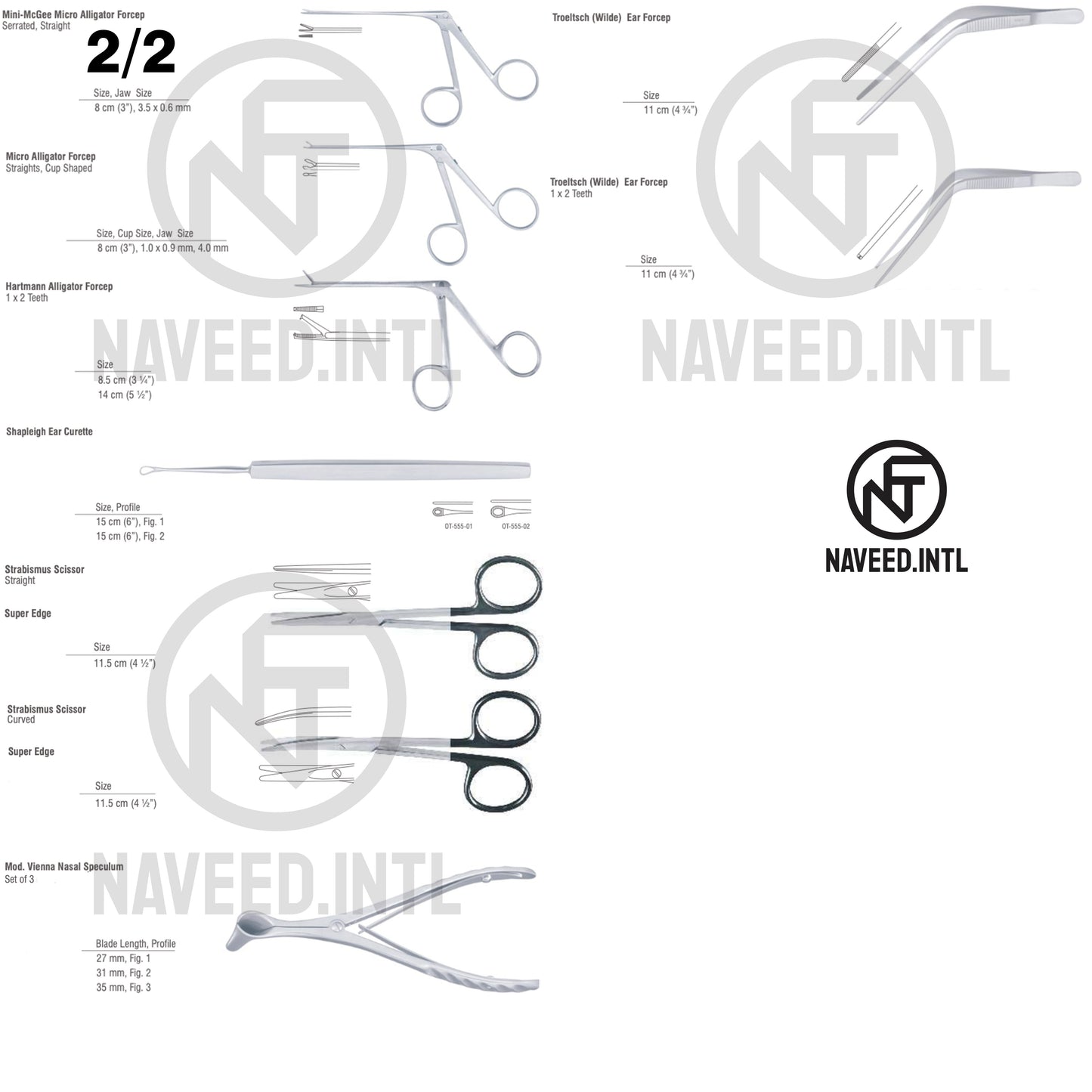 Basic ENT Surgery Surgical Instrument Set | Ear Alligator Forceps, Micro Forceps, Ear Curettes, Iris Scissors & Nasal Speculum – Complete Otology & Rhinology Kit