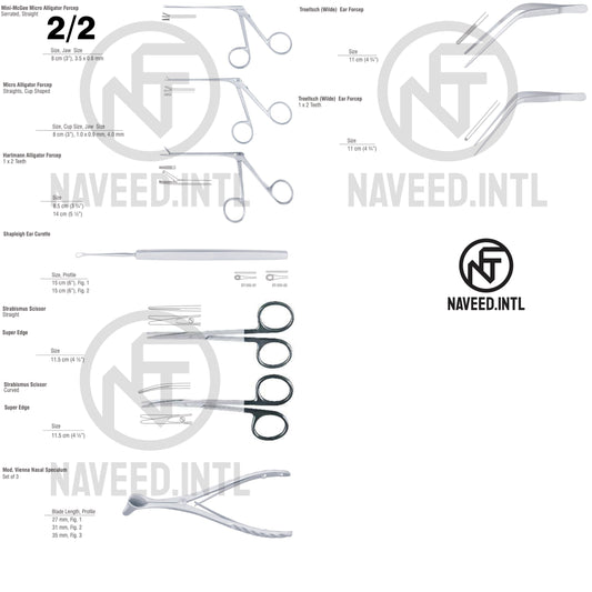 Basic ENT Surgery Surgical Instrument Set | Ear Alligator Forceps, Micro Forceps, Ear Curettes, Iris Scissors & Nasal Speculum – Complete Otology & Rhinology Kit