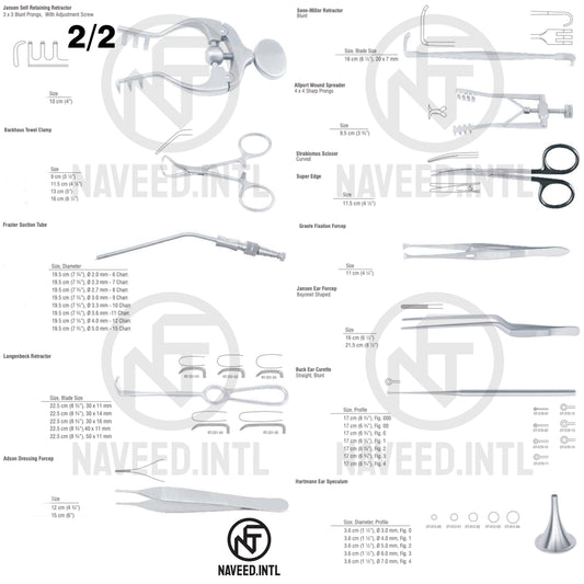 Basic Ear Surgical Instrument Set | ENT Dissecting Scissors, Haemostatic Forceps, Retractors & Ear Curettes – Complete Operating Room Kit