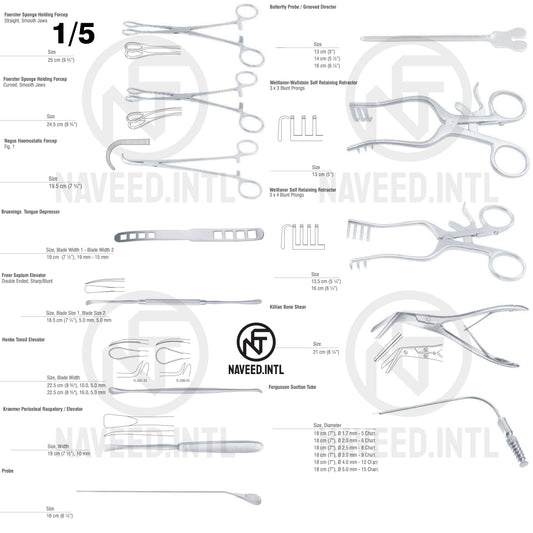 Basic Throat Surgery Set | Complete ENT Surgical Instrument Kit | Tonsillectomy, Tracheotomy & Neck Dissection Tools | Stainless Steel | Professional Grade