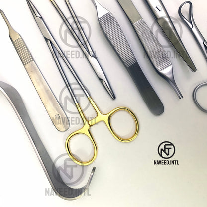 Breast augmentation surgical set with Crile-Wood needle holders and Backhaus towel clamps