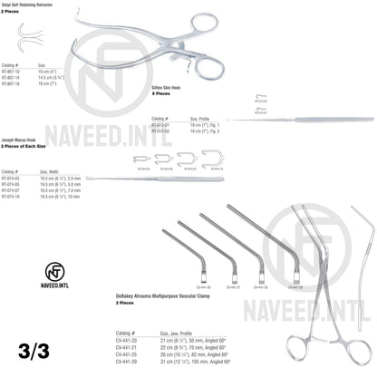 Cardiac Catheterisation Surgical Instrument Set | Cardiovascular Cath Lab Kit | Potts-Smith Vascular Scissors, DeBakey Vascular Clamps, Metzenbaum-Nelson Scissors, TC Crile-Wood Needle Holder & Gelpi Retractor | German Stainless Steel