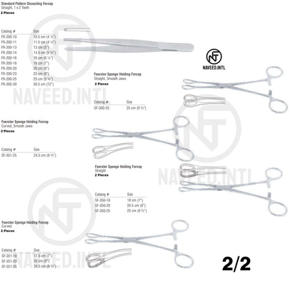 Chest Drainage Surgical Instrument Set | Thoracic Surgery Kit | Spencer-Wells Forceps, Rochester-Pean Forceps, Mayo Super Edge Scissors, TC Mayo-Hegar Needle Holder, Tubing Clamps & Foerster Sponge Forceps | German Stainless Steel