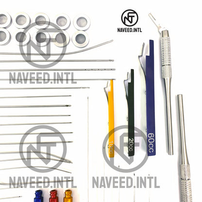Liposuction Cannulas Set Complete Body Nano Fat Harvesting 23 Cannulas and Accessories A+