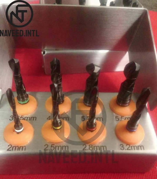 Dental Implant Drills Black Kit 8 Pcs Set Instrument with Box Stainless Steel