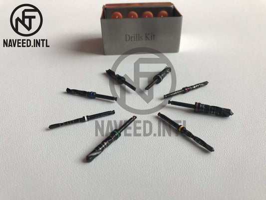 8-Piece Dental Implant Surgery Drill Set – Black Titanium-Coated, Hardened Long-Life Drills (2.0mm–5.2mm)