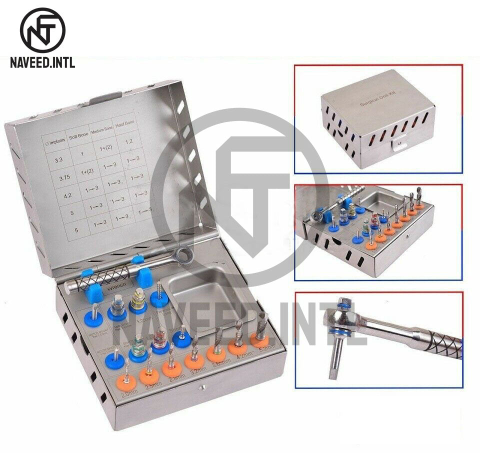 Dental Implant Surgical Drill Kit – Complete Implantology Set with Ratchet, Drivers & Irrigation Drills