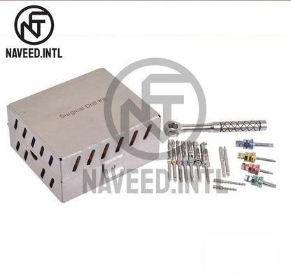 Dental Implant Surgical Drill Kit – Complete Implantology Set with Ratchet, Drivers & Irrigation Drills