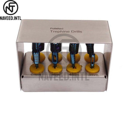 Dental Implant Trephine Drill Kit – 8 Pieces Surgical Trephines (3.0–10.0mm) with Polished Bur Holder Black Hard