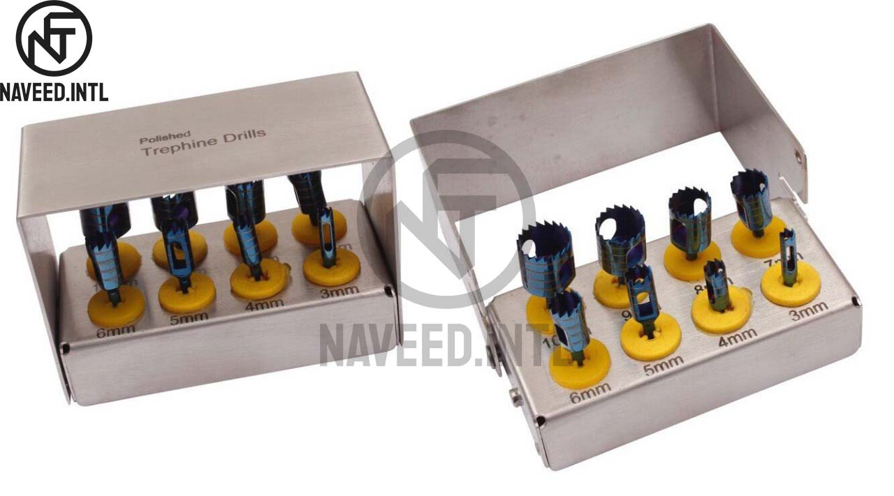 Dental Implant Trephine Drill Kit – 8 Pieces Surgical Trephines (3.0–10.0mm) with Polished Bur Holder Black Hard