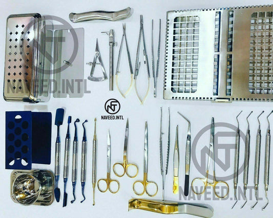 Dental PRF Box Kit – 28 Pieces Implant & Bone Grafting Surgical Instrument Set with Sterilization Cassette (CE)