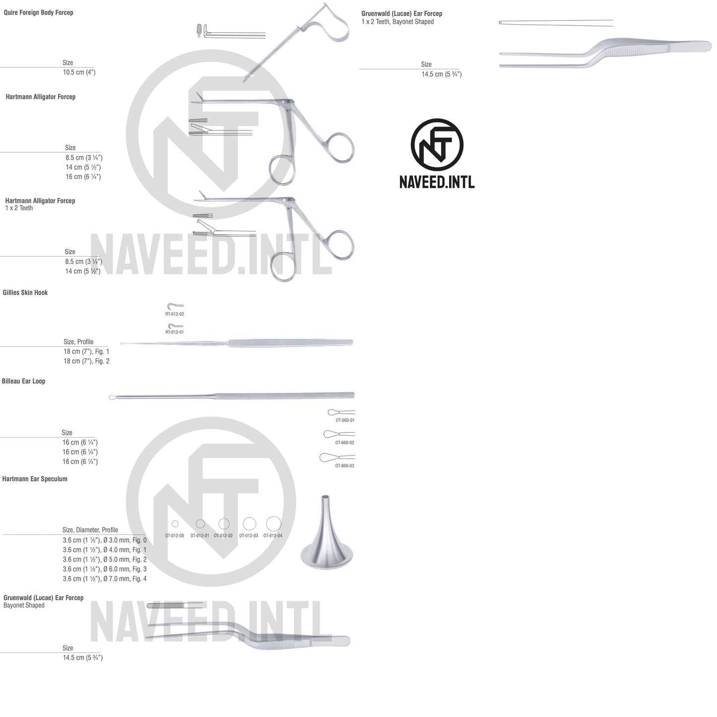 Ear Foreign Body Removal Surgical Instrument Set | ENT Otology Kit with Hartmann Alligator Forceps, Billeau Ear Loop, Hartmann Ear Speculum, Gruenwald Forcep & Quire Forcep | German Stainless Steel
