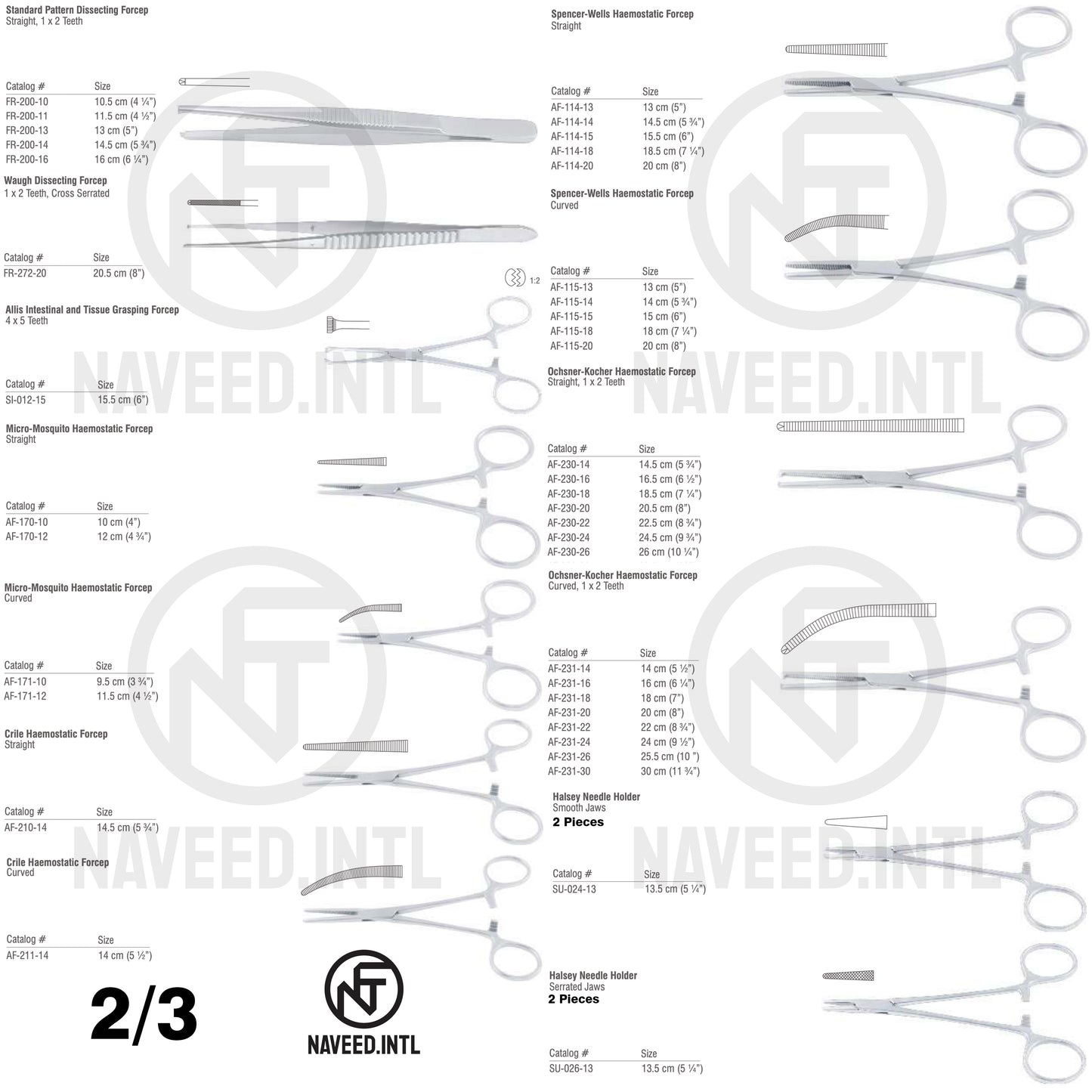 Emergency Set 2/3 – Standard Pattern & Waugh Dissecting Forceps, Allis Tissue Forcep, Micro-Mosquito, Crile, Spencer-Wells & Ochsner-Kocher Haemostatic Forceps, Halsey Needle Holders by Naveed International