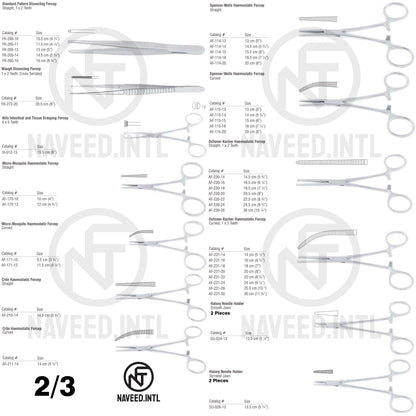 Emergency Set 2/3 – Standard Pattern & Waugh Dissecting Forceps, Allis Tissue Forcep, Micro-Mosquito, Crile, Spencer-Wells & Ochsner-Kocher Haemostatic Forceps, Halsey Needle Holders by Naveed International