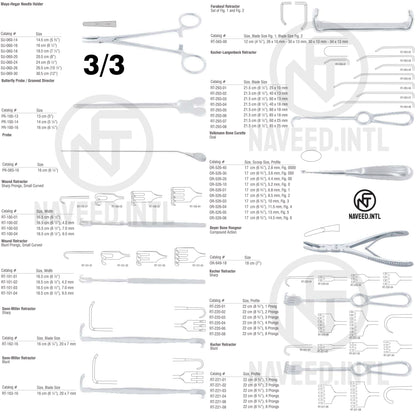 Emergency Set 3/3 – Mayo-Hegar Needle Holder, Butterfly Probe, Sharp & Blunt Wound Retractors, Senn-Miller & Farabeuf Retractors, Kocher-Langenbeck Retractor, Volkmann Bone Curette, Beyer Bone Rongeur, Kocher Sharp & Blunt Retractors by Naveed International