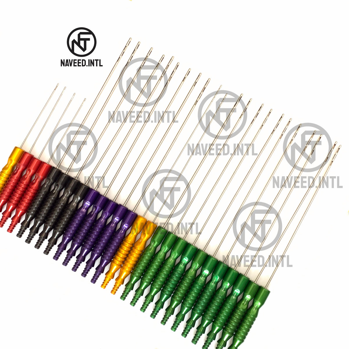 26-piece color-coded fixed handle liposuction cannula set with 3mm 4mm and 5mm cannulas