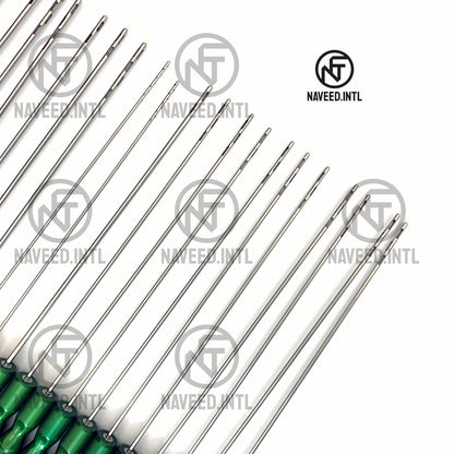 Color-coded fixed handle liposuction cannulas with red yellow green purple and black handles Tip Detailed Image