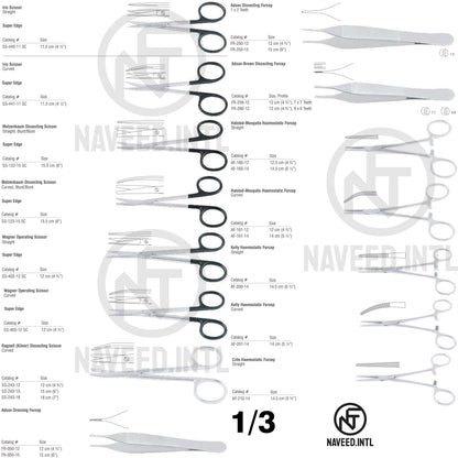 Infant Laparotomy Set 1/3 – Iris & Metzenbaum Super Edge Scissors, Wagner Operating Scissors, Ragnell Kilner Scissor, Adson Forceps, Adson-Brown Forceps, Halsted-Mosquito, Kelly & Crile Haemostatic Forceps by Naveed International