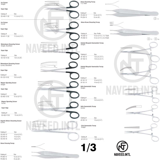 Infant Laparotomy Set 1/3 – Iris & Metzenbaum Super Edge Scissors, Wagner Operating Scissors, Ragnell Kilner Scissor, Adson Forceps, Adson-Brown Forceps, Halsted-Mosquito, Kelly & Crile Haemostatic Forceps by Naveed International