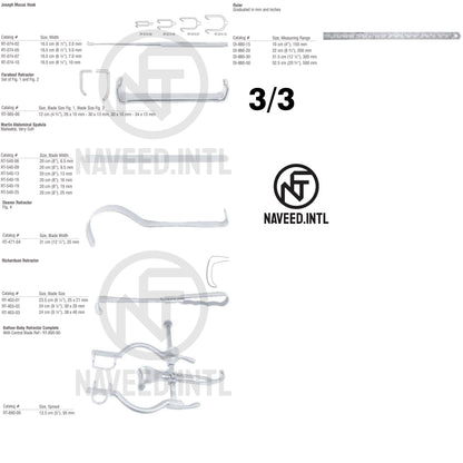Infant Laparotomy Set 3/3 – Joseph Mucus Hooks, Farabeuf Retractor, Martin Abdominal Spatula in 6 Sizes, Deaver Retractor, Richardson Retractor, Balfour-Baby Retractor Complete and Graduated Surgical Ruler by Naveed International
