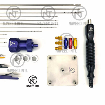 27-piece liposuction cannula set showing the clearly cannula tips shapes 