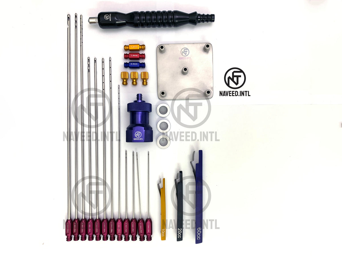 Liposuction Cannula Set, 27-Piece Fat Grafting & Nano Fat Transfer Kit with Syringe Stand 5 in One Maroon Color