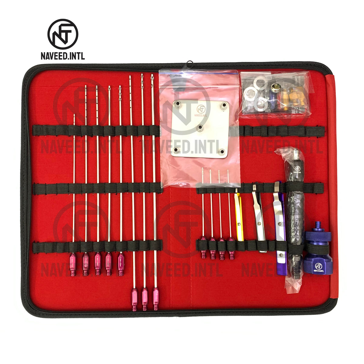 Liposuction Cannula Set, 27-Piece Fat Grafting & Nano Fat Transfer Kit with Syringe Stand 5 in One Maroon Color