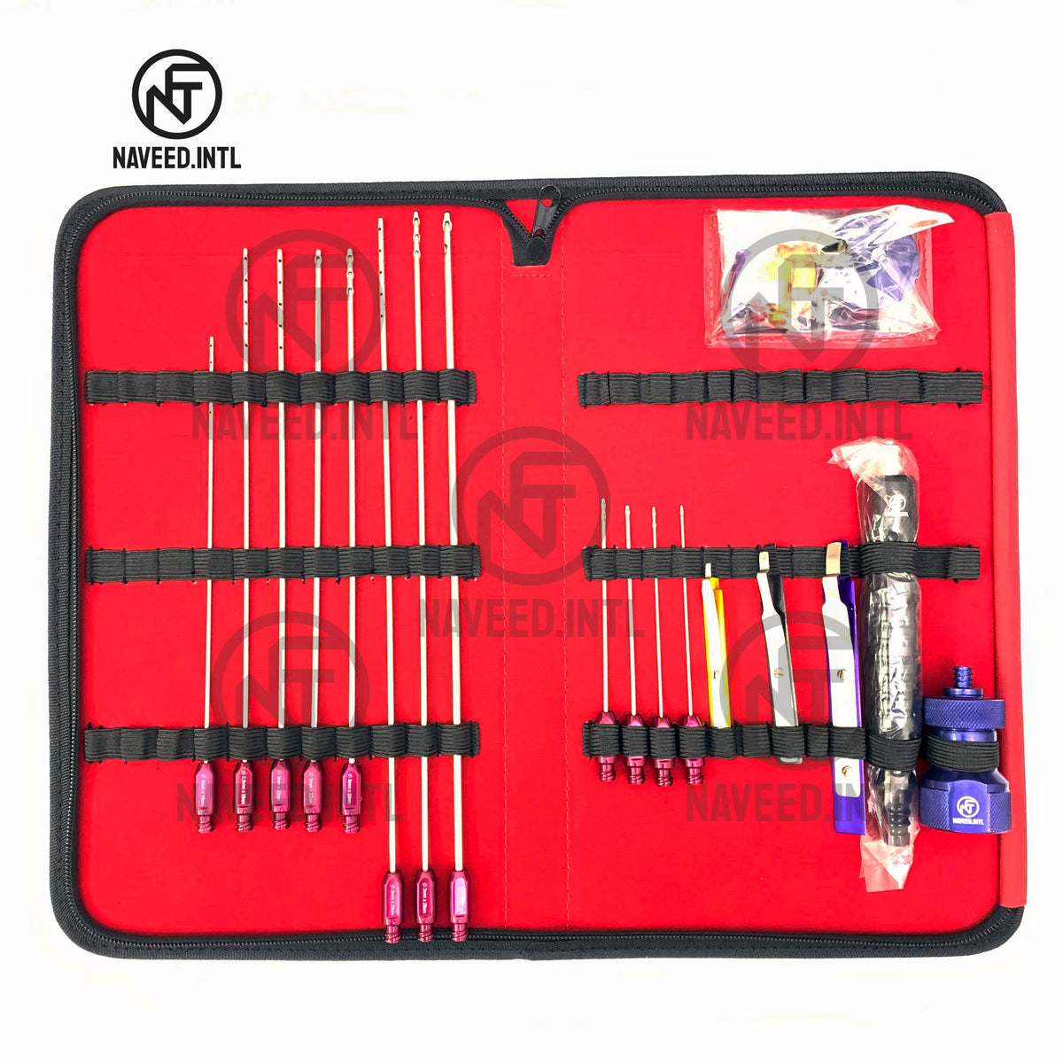 Liposuction Cannula Set, 27-Piece Fat Grafting & Nano Fat Transfer Kit with Syringe Stand Maroon
