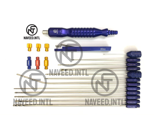20-Piece Liposuction Cannula Set | Luer Lock Fat Transfer Kit | German Stainless Steel | Surgical Grade A+