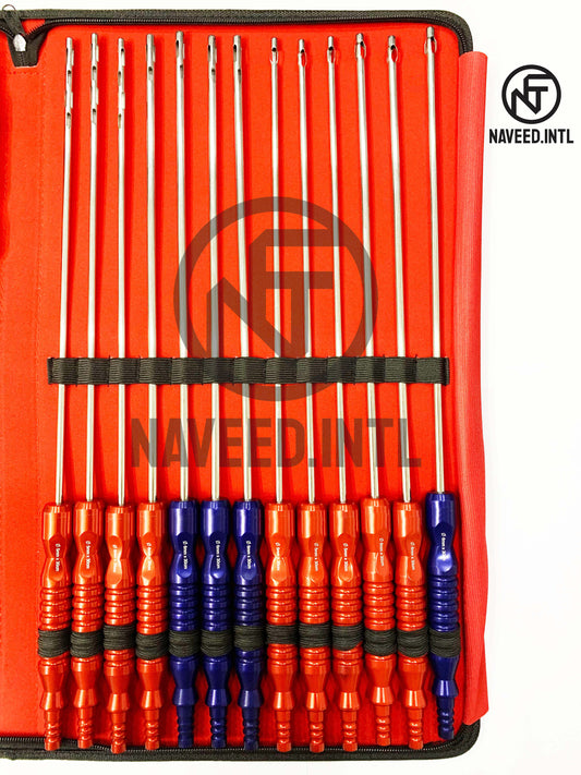 26-Piece Liposuction Fixed Handle Cannula Set | Accelerator, Basket & Infiltration Cannulas | 3–6mm | Surgical Grade with Pouch